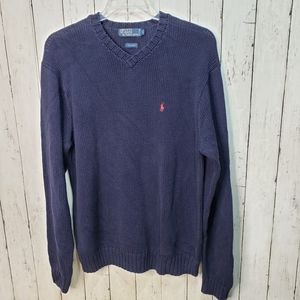 Vintage Polo Ralph Lauren Men's Blue Heavyweight V-Neck Sweater Size Large Logo.